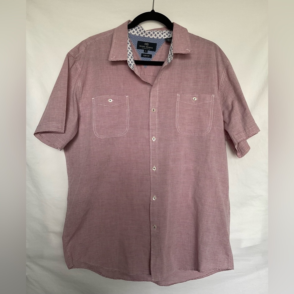 Michael Brandon Pink and White Casual Button Down Shirt